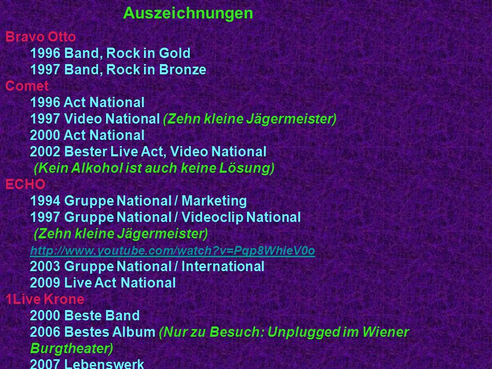 Auszeichnungen 2009 Beste Band Bravo Otto 1996 Band, Rock in Gold