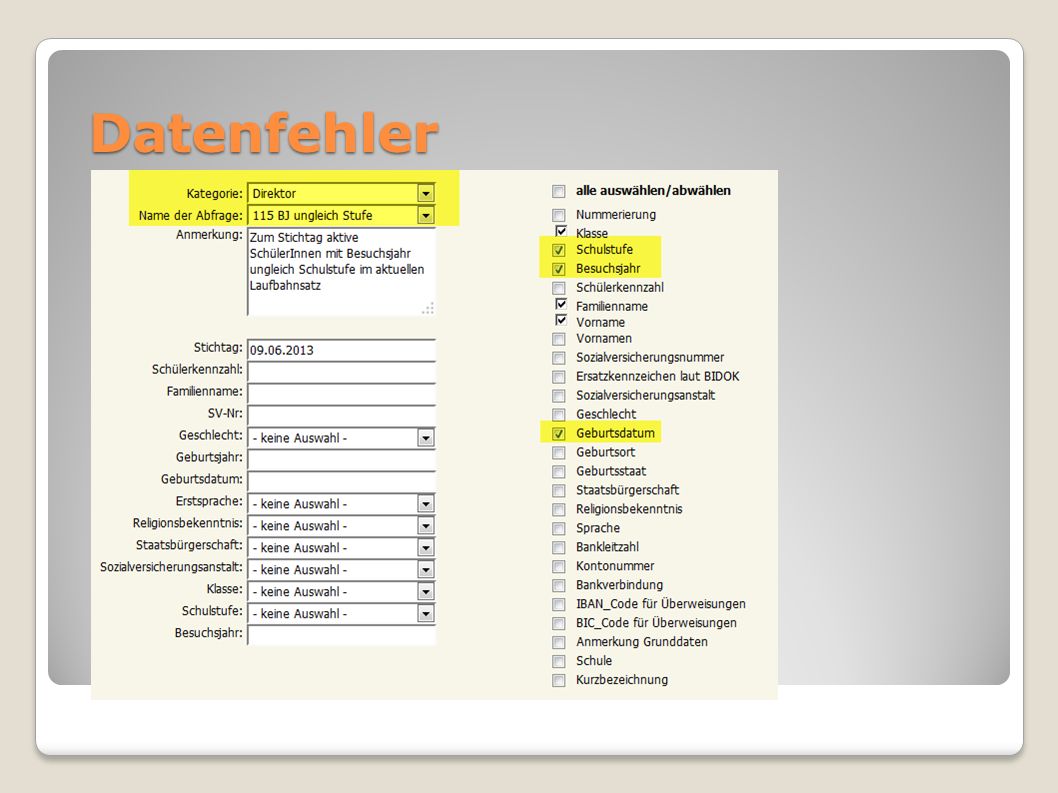 Datenfehler Dyn. Suche – Kat. Datenfehler Dyn. Suche – Kat. Direktor