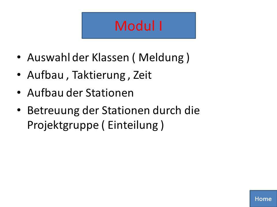 Modul I Auswahl der Klassen ( Meldung ) Aufbau , Taktierung , Zeit