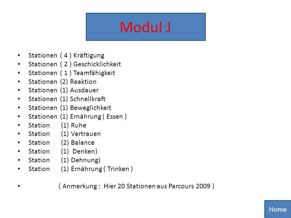 Modul J Stationen ( 4 ) Kräftigung Stationen ( 2 ) Geschicklichkeit