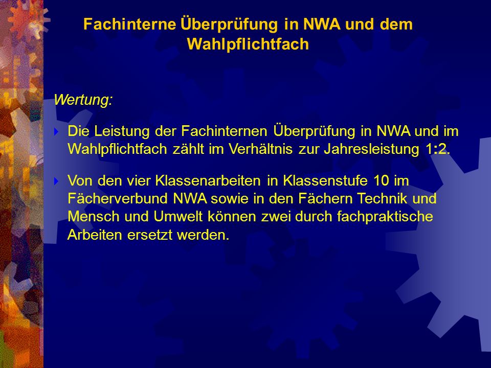 Fachinterne Überprüfung in NWA und dem Wahlpflichtfach