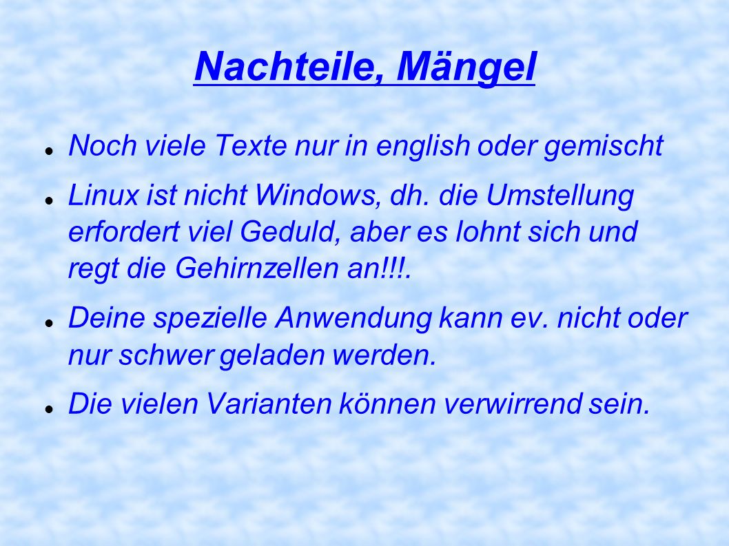 Nachteile, Mängel Noch viele Texte nur in english oder gemischt
