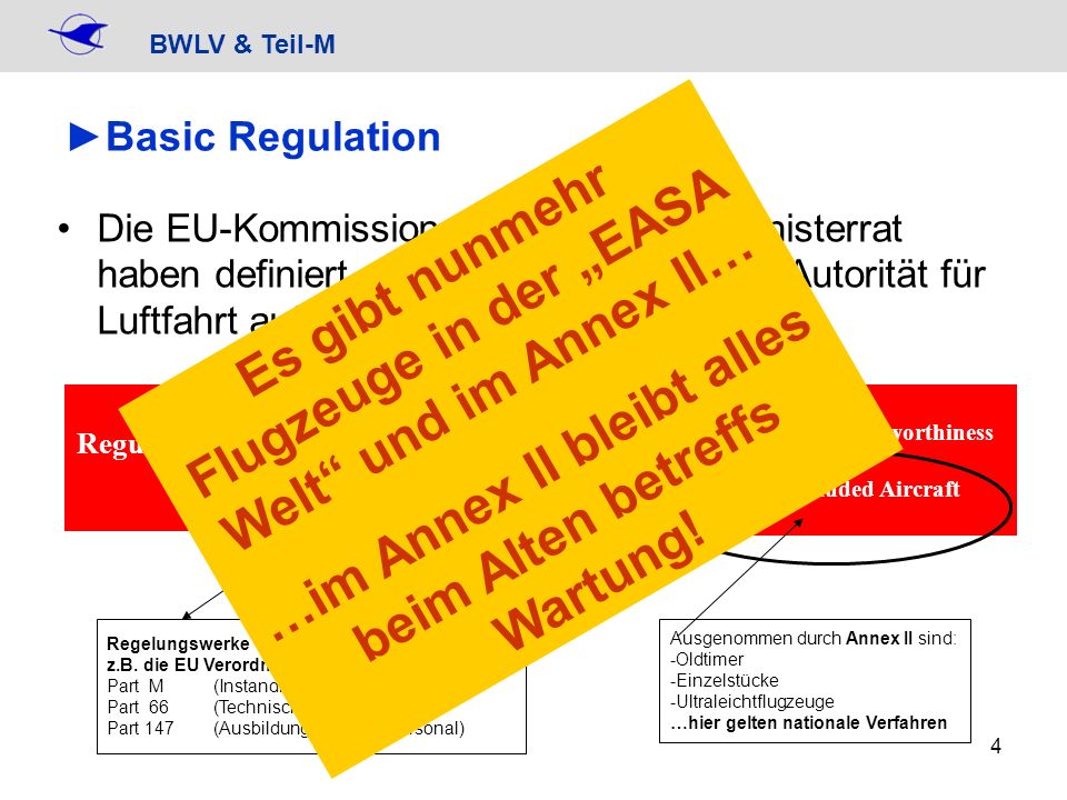 Es gibt nunmehr Flugzeuge in der „EASA Welt und im Annex II…