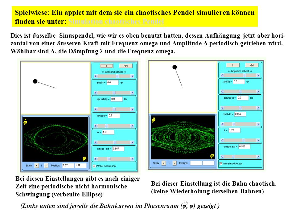 Spielwiese: Ein applet mit dem sie ein chaotisches Pendel simulieren können