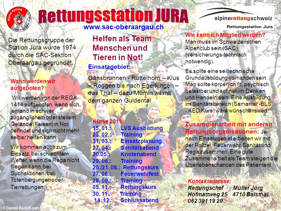 Rettungsstation JURA Helfen als Team Menschen und Tieren in Not!