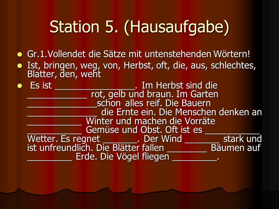 Station 5. (Hausaufgabe)
