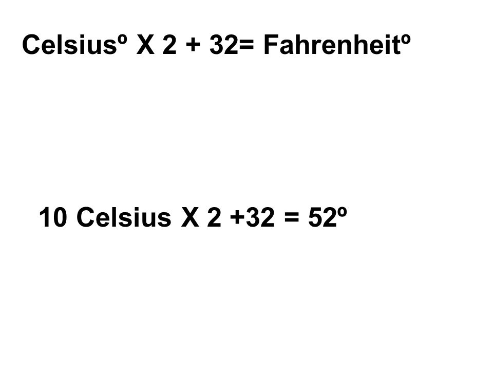 Celsiusº X = Fahrenheitº