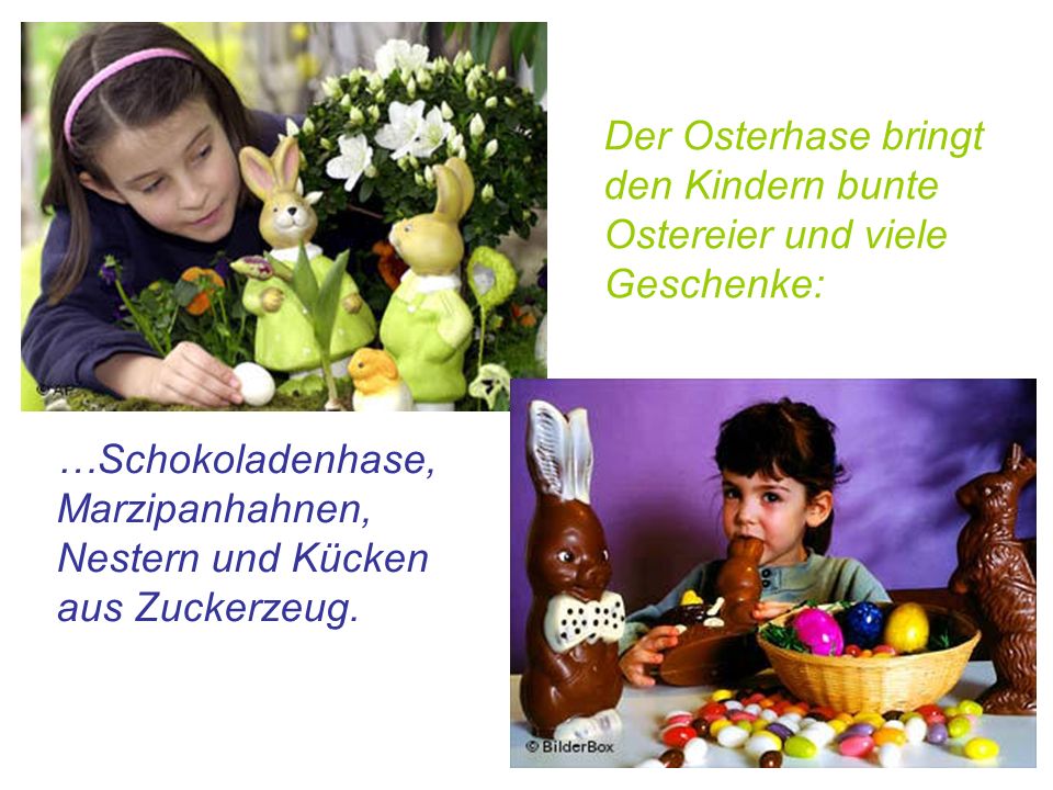 Der Osterhase bringt den Kindern bunte Ostereier und viele Geschenke: