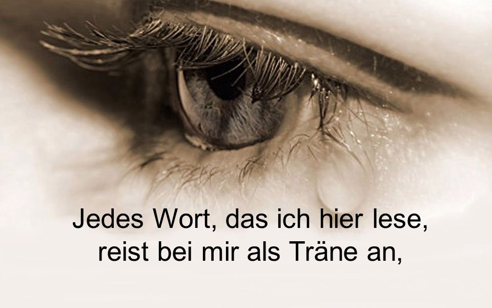 Jedes Wort, das ich hier lese, reist bei mir als Träne an,