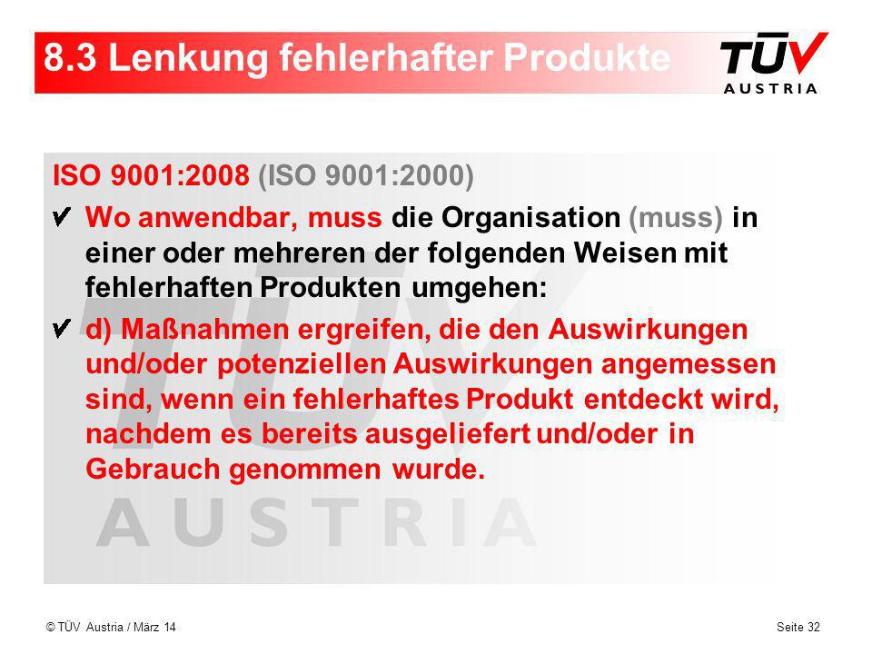 8.3 Lenkung fehlerhafter Produkte