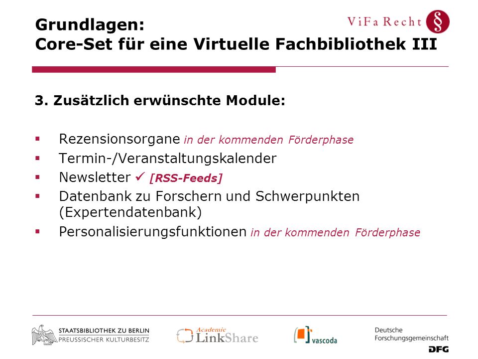 Grundlagen: Core-Set für eine Virtuelle Fachbibliothek III