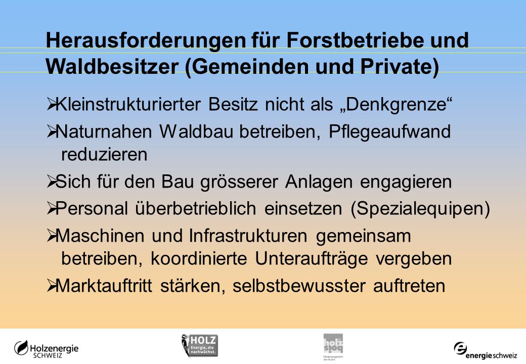 Herausforderungen für Forstbetriebe und Waldbesitzer (Gemeinden und Private)