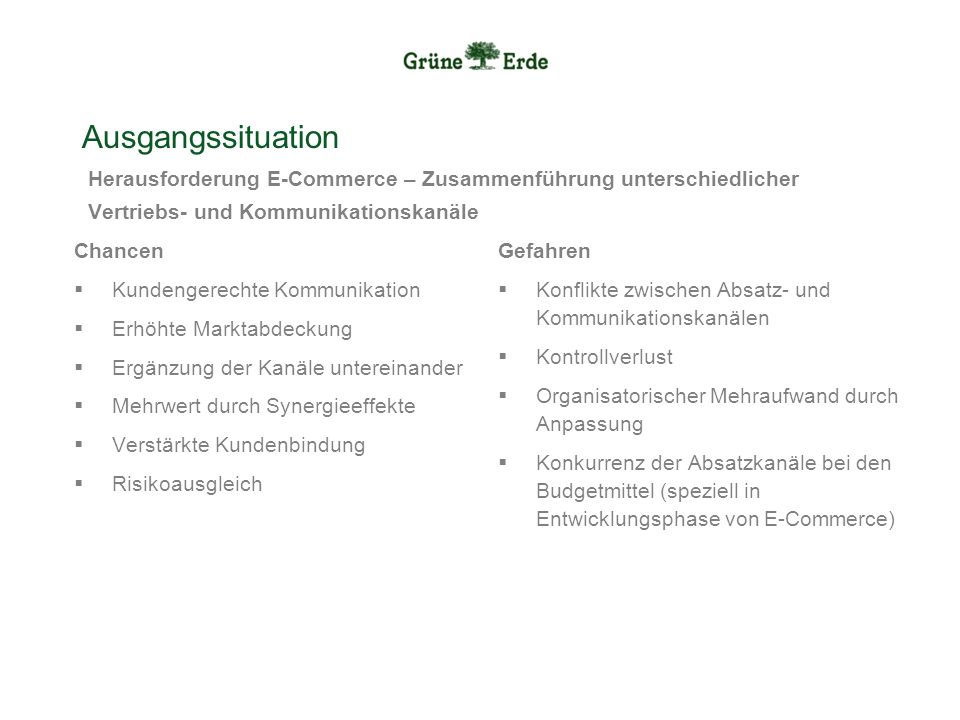 Ausgangssituation Herausforderung E-Commerce – Zusammenführung unterschiedlicher. Vertriebs- und Kommunikationskanäle.