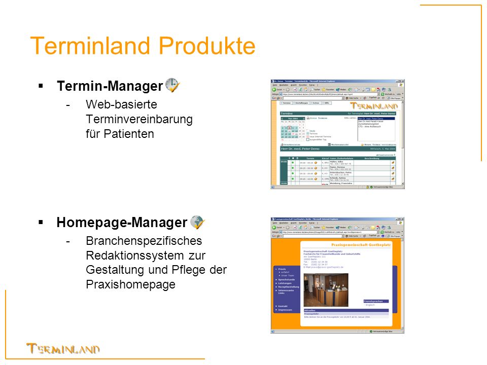 Terminland Produkte Termin-Manager Homepage-Manager