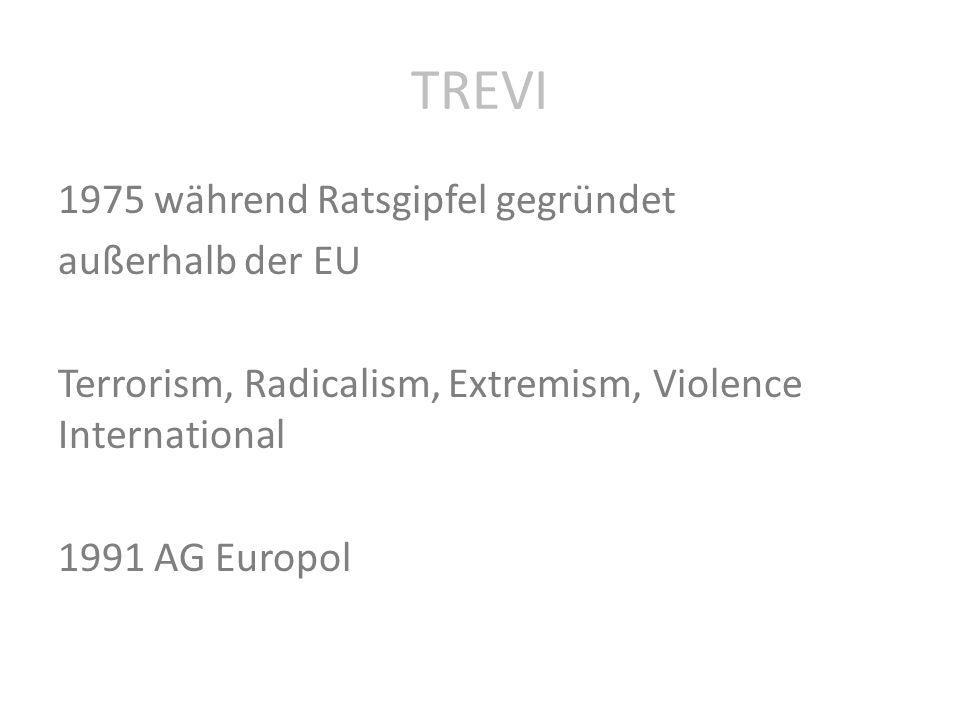 TREVI 1975 während Ratsgipfel gegründet außerhalb der EU Terrorism, Radicalism, Extremism, Violence International 1991 AG Europol