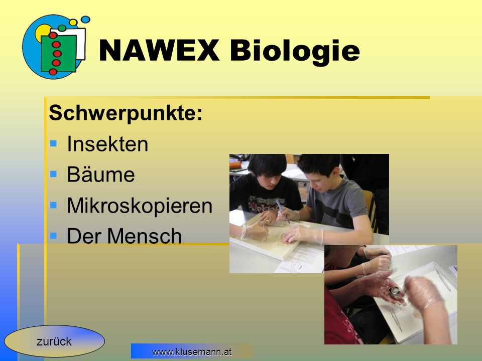 NAWEX Biologie Schwerpunkte: Insekten Bäume Mikroskopieren Der Mensch