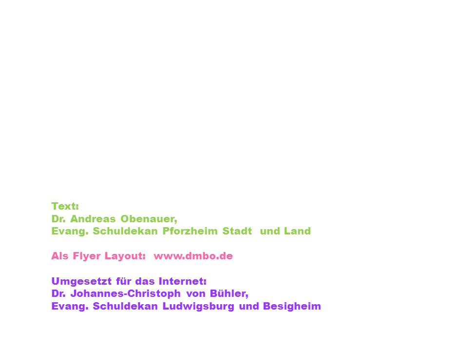 Text: Dr. Andreas Obenauer, Evang. Schuldekan Pforzheim Stadt und Land. Als Flyer Layout: