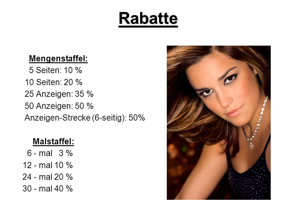 Rabatte Mengenstaffel: 5 Seiten: 10 % 10 Seiten: 20 %