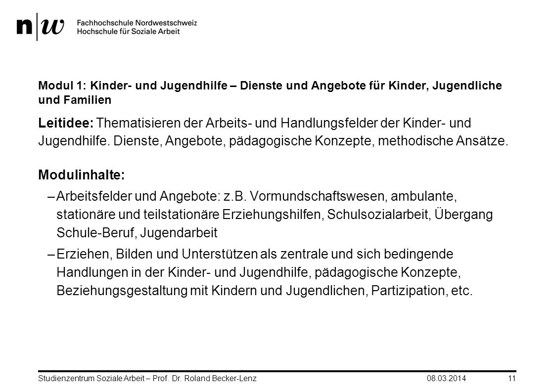 Modul 1: Kinder- und Jugendhilfe – Dienste und Angebote für Kinder, Jugendliche und Familien