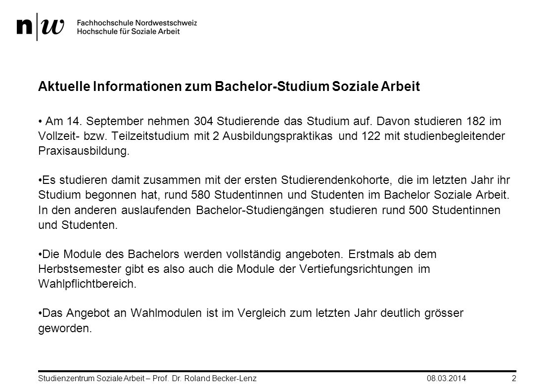 Aktuelle Informationen zum Bachelor-Studium Soziale Arbeit