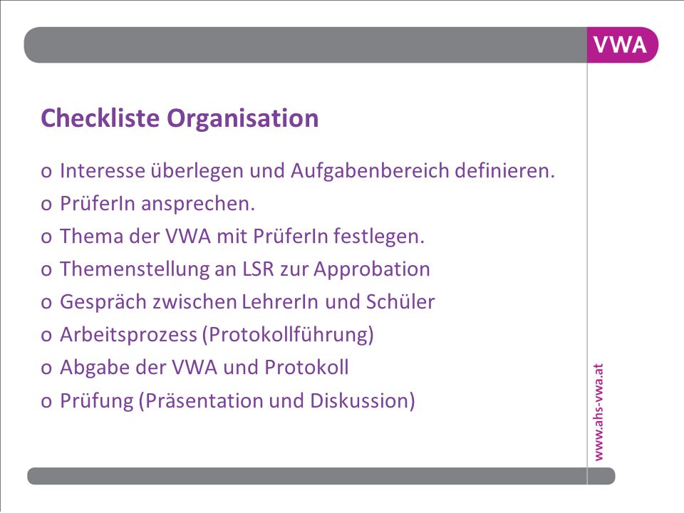 Checkliste Organisation