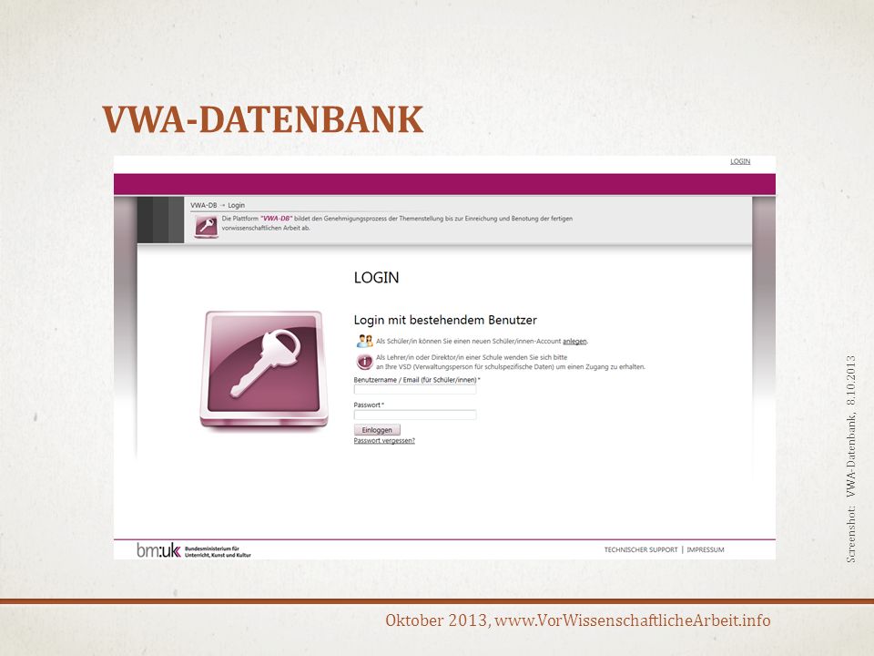 VWA-Datenbank S Screenshot: VWA-Datenbank,