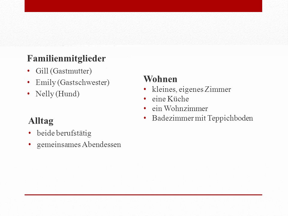 Familienmitglieder Wohnen Alltag Gill (Gastmutter)