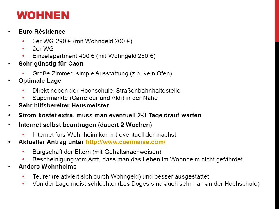 Wohnen Euro Résidence 3er WG 290 € (mit Wohngeld 200 €) 2er WG