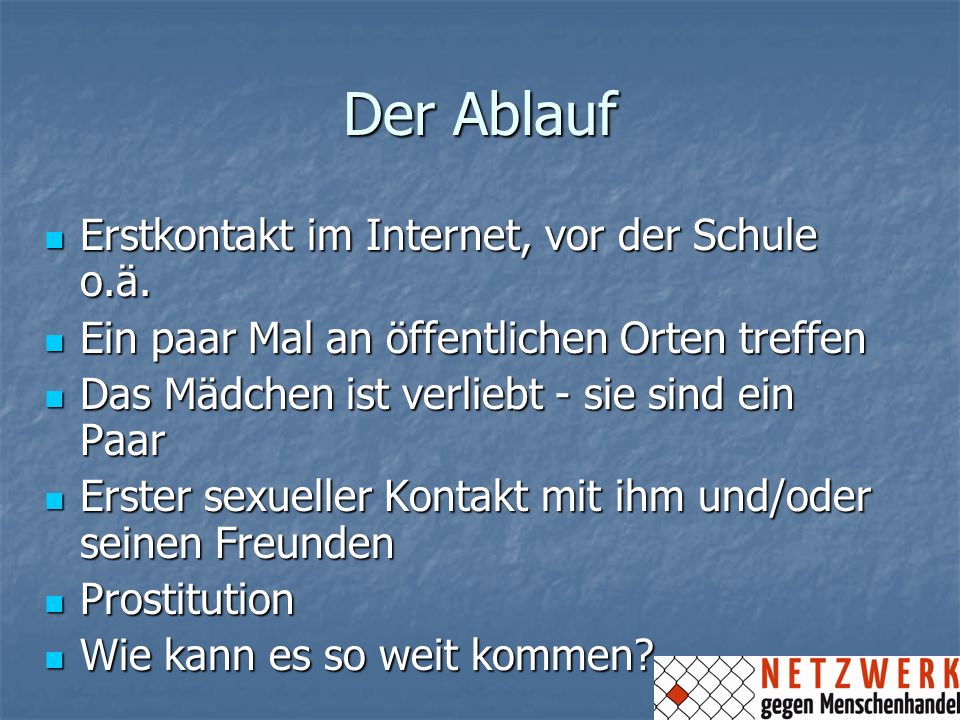 Der Ablauf Erstkontakt im Internet, vor der Schule o.ä.