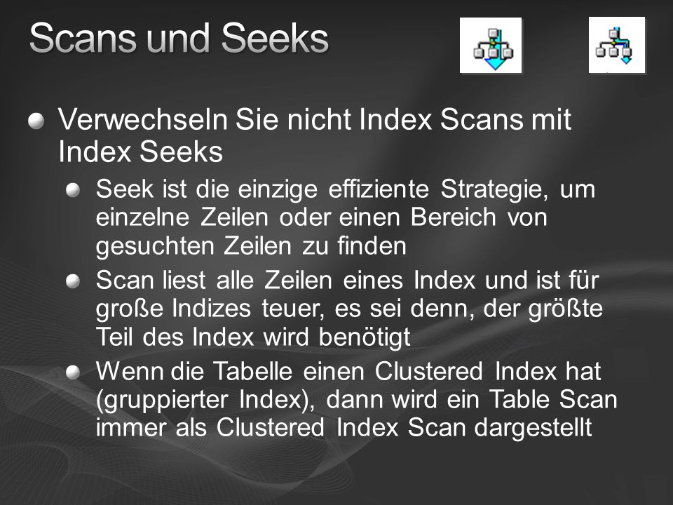 Scans und Seeks Verwechseln Sie nicht Index Scans mit Index Seeks