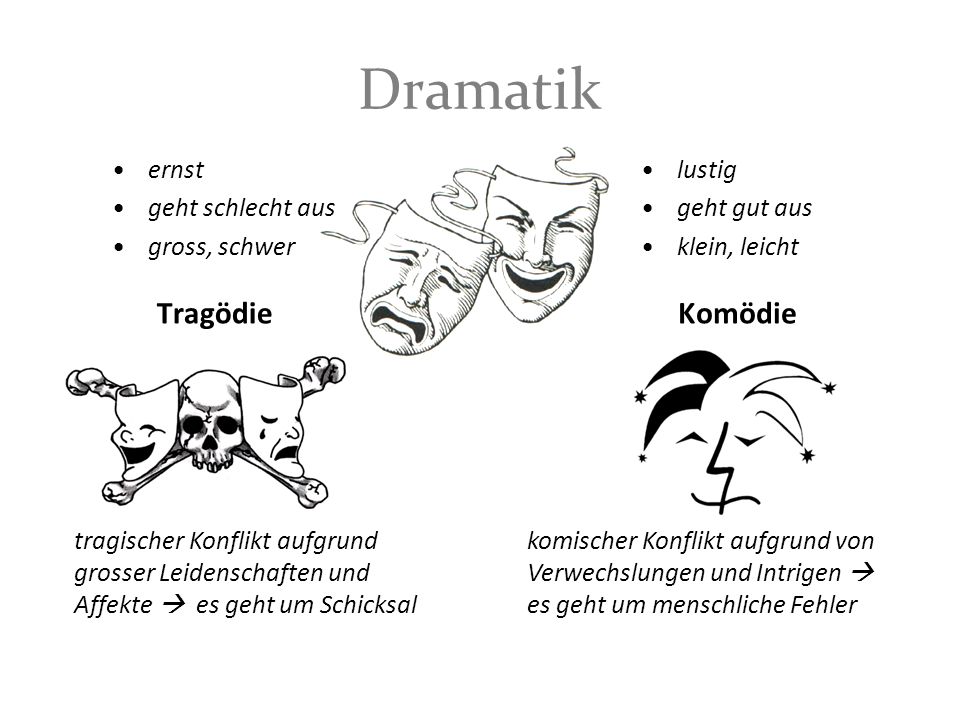 Dramatik Tragödie Komödie ernst geht schlecht aus gross, schwer lustig