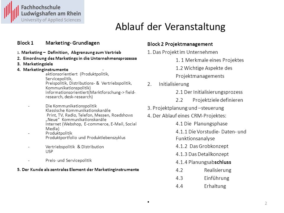 Ablauf der Veranstaltung