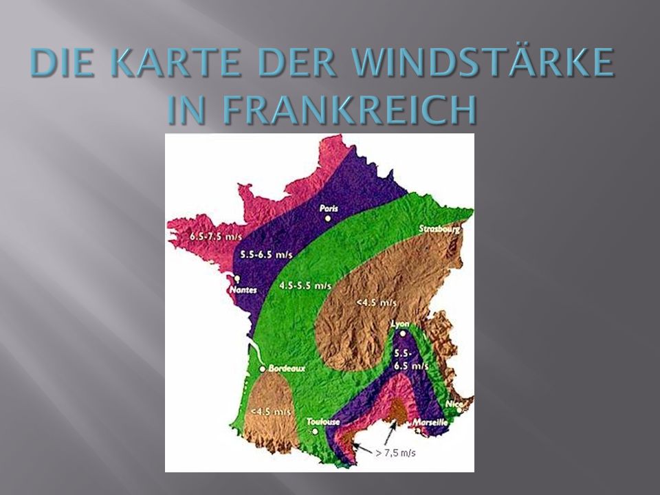 Die Karte der Windstärke in Frankreich
