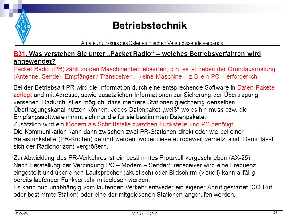 B31. Was verstehen Sie unter „Packet Radio – welches Betriebsverfahren wird angewendet