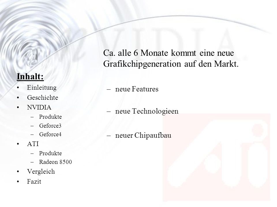Ca. alle 6 Monate kommt eine neue Grafikchipgeneration auf den Markt.