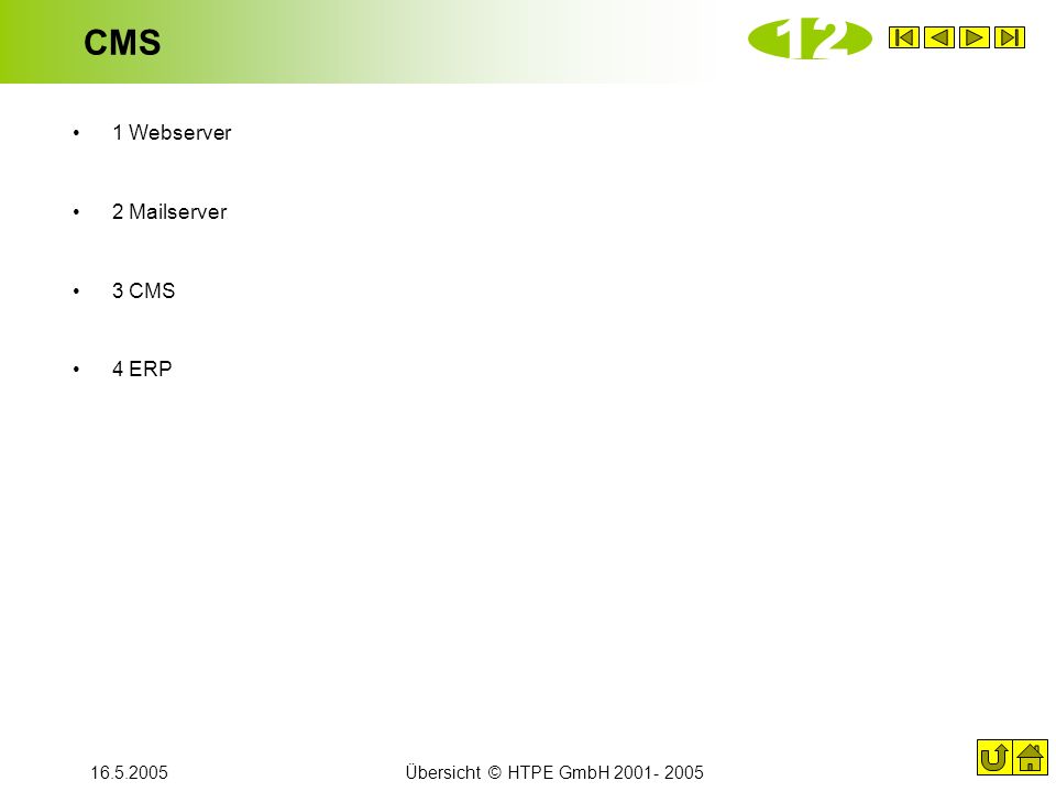 12 CMS 1 Webserver 2 Mailserver 3 CMS 4 ERP