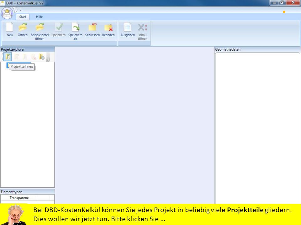 Bei DBD-KostenKalkül können Sie jedes Projekt in beliebig viele Projektteile gliedern.