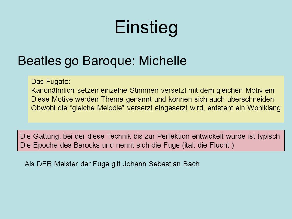 Einstieg Beatles go Baroque: Michelle Das Fugato: