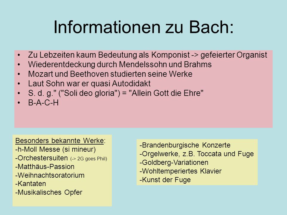 Informationen zu Bach:
