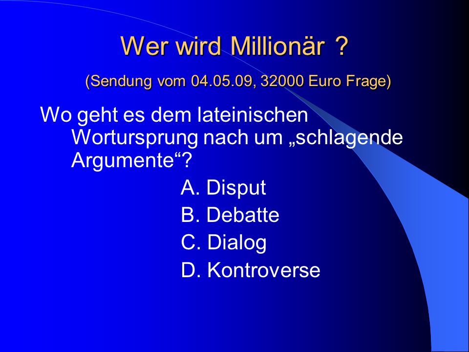 Wer wird Millionär (Sendung vom , Euro Frage)