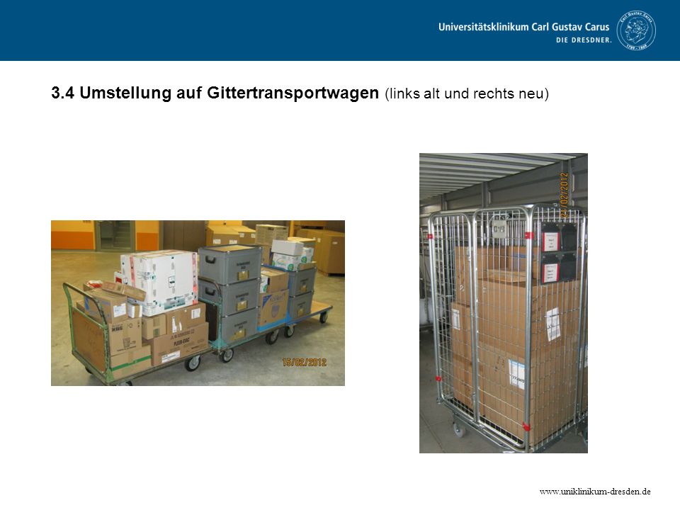 3.4 Umstellung auf Gittertransportwagen (links alt und rechts neu)