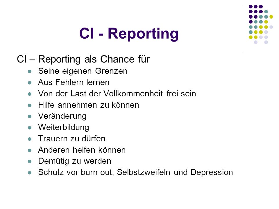 CI - Reporting CI – Reporting als Chance für Seine eigenen Grenzen