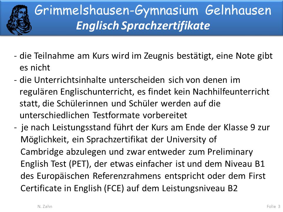 Grimmelshausen-Gymnasium Gelnhausen Englisch Sprachzertifikate