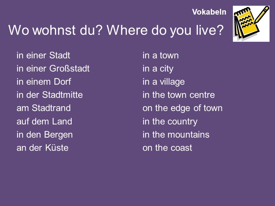 Wo wohnst du Where do you live