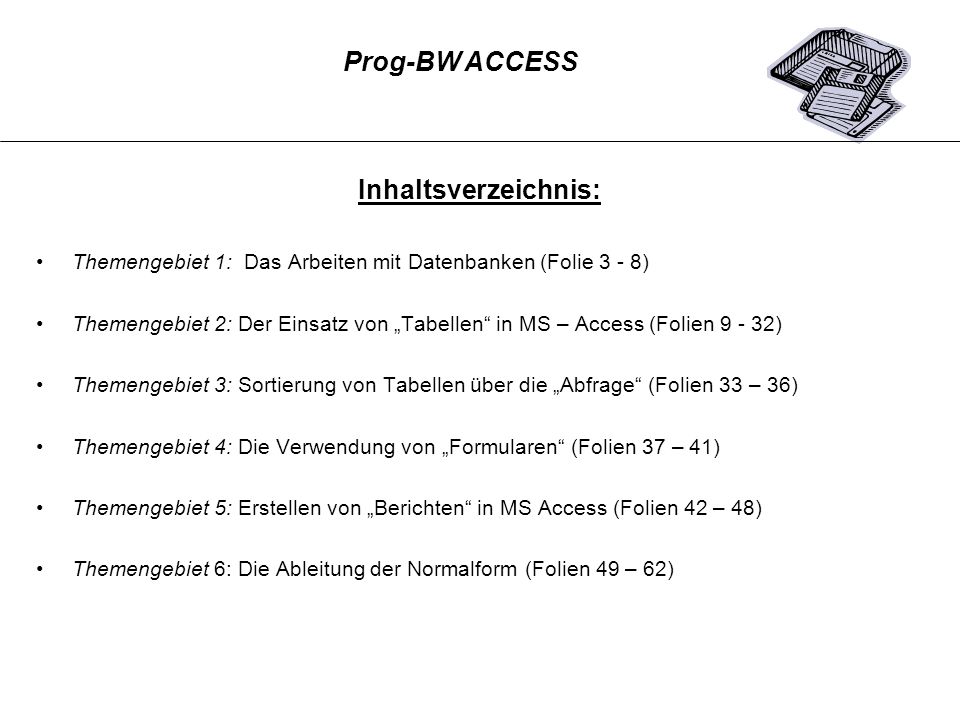 Inhaltsverzeichnis: Prog-BW ACCESS