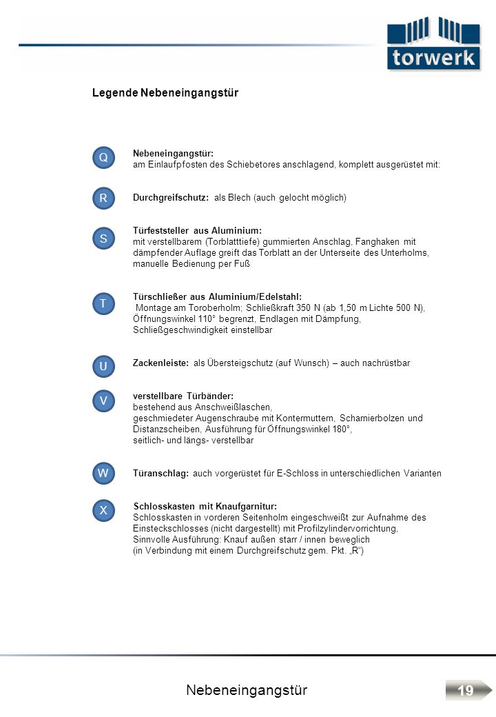 Nebeneingangstür 19 Legende Nebeneingangstür Q R S T U V W X