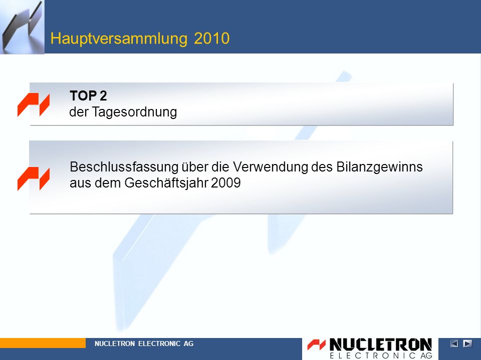Hauptversammlung 2010 TOP 2 der Tagesordnung