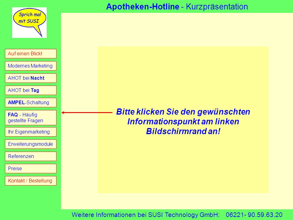 Bitte klicken Sie den gewünschten Informationspunkt am linken Bildschirmrand an!
