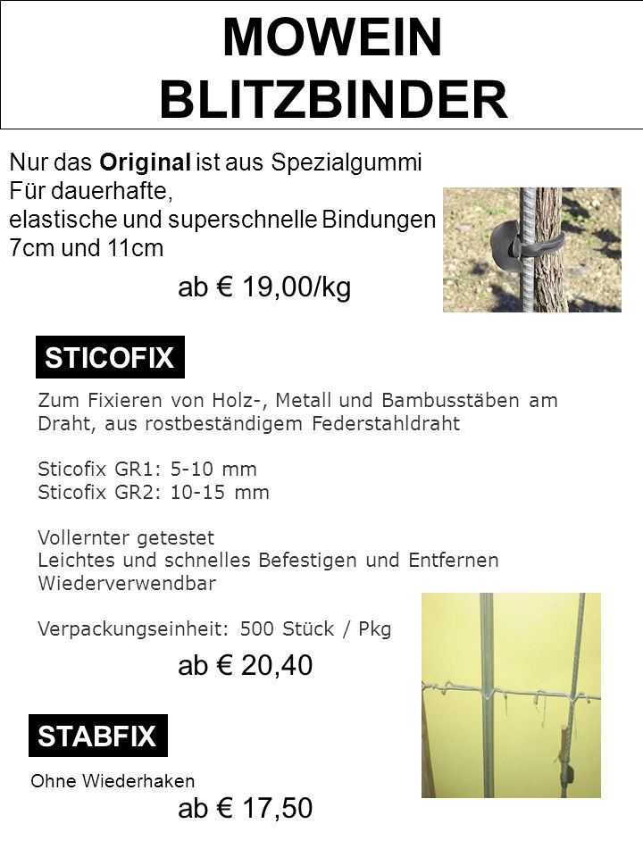 MOWEIN BLITZBINDER ab € 19,00/kg STICOFIX ab € 20,40 STABFIX