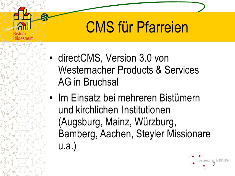 CMS für Pfarreien directCMS, Version 3.0 von Westernacher Products & Services AG in Bruchsal.